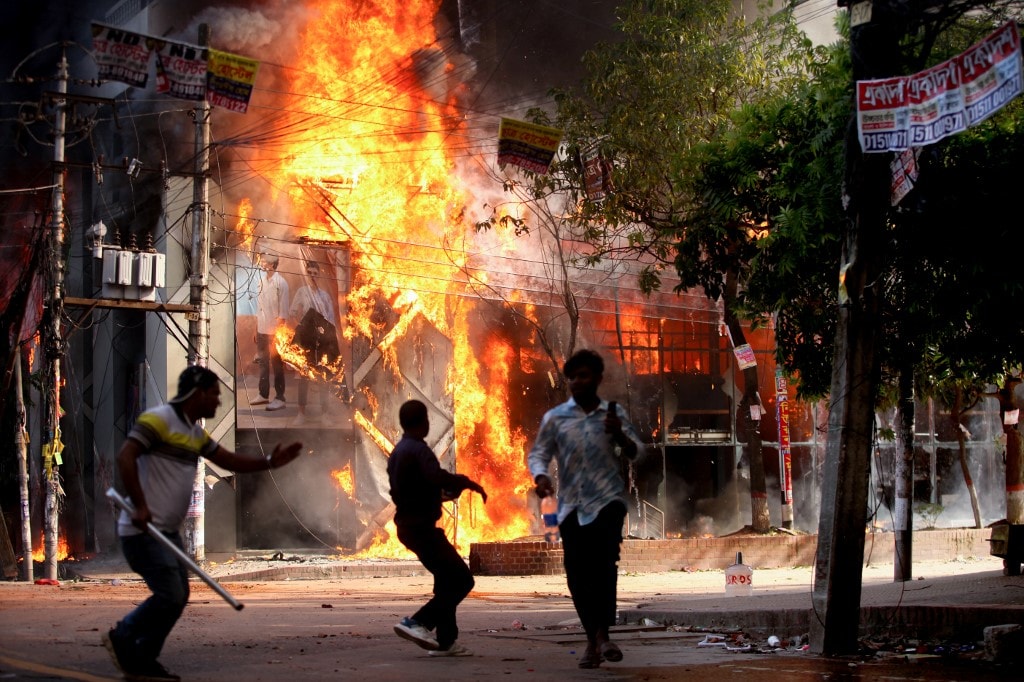 Several buildings were set on fire during the ongoing protests. 
