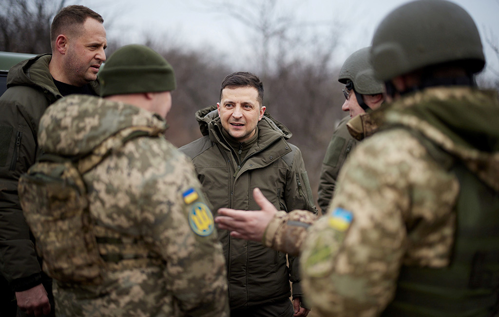 Ukrainian President Volodymyr Zelenskiy Meets Frontliner and Troops